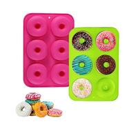 Lot de 2 moules à donuts en silicone - 6 cavités - Anti-adhésif - Pour gâteaux, biscuits, bagels, muffins, vert et rose