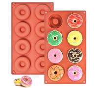 Lot de 2 Moules à Donuts en Silicone Anti-Adhésif - 8 Emplacements Réutilisables pour Gâteaux, Biscuits, Bagels, Muffins - Résistants au Four, Faciles à Démouler et Nettoyer (Cuisine/Pâtisserie)