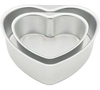 Lot de 2 moules à gâteau en forme de cœur de 15,2 cm et 20,3 cm en aluminium profond anti-adhésif avec fond amovible pour pâtisserie, mariage, anniversaire, fête de Noël