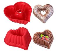 Lot de 2 moules à gâteau en forme de cœur en silicone pour la Saint-Valentin (rouge)