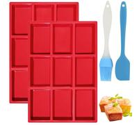 Lot de 2 moules à gâteau en silicone - Avec brosse à huile et grattoir - Petits moules pour pain, brownies, chocolat, savon, résine - 31,5 x 21 x 3 cm - Rouge