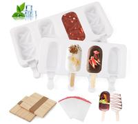Lot de 2 moules à glace en silicone à 8 cavités avec 20 bâtonnets de glace en bois pour création de bâtonnets de glace