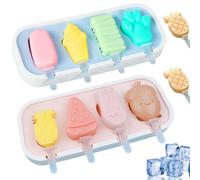 Lot de 2 moules à glace en silicone à dégagement facile avec bâtons - Moule glace en forme de fruit mignon avec couvercle anti-poussière DIY pour bébé - Moule allant au congélateur