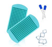Lot de 2 moules à glaçons carrés en silicone - Facile à démouler - Mini bac à glaçons avec 2 compte-gouttes en silicone bleu foncé pour boissons glacées, cocktails, jus