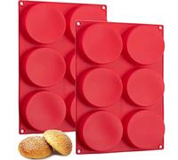Lot de 2 moules à hamburger en silicone de 10,2 cm pour muffins, œufs, sandwichs, petits gâteaux, moules à gâteau ronds pour mini gâteau, haut de muffin, pain, crème pâtissière, tarte, dessous de