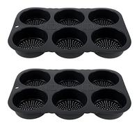Lot de 2 moules à hamburgers en silicone - Ronds - 6 cavités - Anti-adhésif - Pour hamburger, pain, muffins, gâteau au chocolat, gâteau