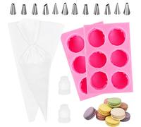 Lot de 2 moules à macarons en silicone 3D avec 6 cavités - Moule à bonbons macaron fondant avec 2 poches à douille et 12 douilles - Moule à gâteau macaron pour hamburgers, muffins, chocolat, bougies