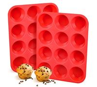Lot de 2 moules à muffins en silicone de qualité alimentaire LFGB pour 12 muffins, cupcakes, bombes de graisse, muffins aux œufs, 100 % silicone de qualité alimentaire