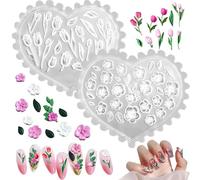 Lot de 2 moules à ongles 3D en gel silicone, breloques florales, tulipes, Sakura, sculptées, pour décoration de manucure, pochoirs, accessoires de bricolage pour femmes