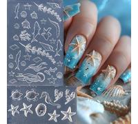 Lot de 2 moules à ongles 3D en silicone océan, printemps, été, plage, décoration d'ongles, étoiles de mer, coquillages, modèle de sculpture pour femme en acrylique