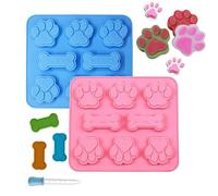 Lot de 2 moules à pâtisserie en silicone en forme d'os et de chat avec gouttes liquides pour biscuits, gâteaux, chocolats, pâtisseries, pattes de chats et d'os
