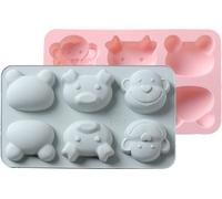 lot de 2 moules à savon animaux Moule à jello animal antiadhésif 6 empreintes Moules à pralines Moules à pâtisserie en silicone Moules singe-cochon-grenouille Pour les gâteaux de confiserie DIY-Biscui