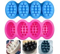 Lot de 2 moules à savon en silicone à 4 cavités - Peigne à cheveux 3D bleu - Moule à glace pour masseur du cuir chevelu - Moules à savon uniques en silicone pour masque de cheveux, salon de beauté et