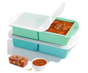 Lot de 2 Moules à Soupe pour Congélateur, Plateaux de Congélation en Silicone avec Couvercles, Bac à Bouillon Silicone de 2 Tasses pour Conserver 250 ml ou 500 ml de Bouillon, Soupe et Sauce