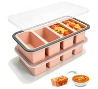 Lot de 2 moules à souper Cubes en silicone - 4 x 250 ml - Extra larges - Avec couvercle - Pour stocker et congeler la soupe, le bouillon, la sauce, les glaçons - Sans BPA (rose)