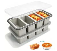 Lot de 2 moules à souper Cubes en silicone - 4 x 250 ml - Extra larges - Avec couvercle - Pour stocker et congeler la soupe, le bouillon, la sauce, les glaçons - Sans BPA (gris)