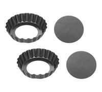 Lot de 2 moules à tarte avec fond amovible Ø 8 cm x 2 cm - Moule à tarte rond - Moule à tarte avec - Moule à quiche strié rond - Fond mobile - Acier au carbone robuste - Matériau recyclable