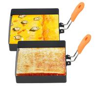 Lot de 2 moules à œufs carrés antiadhésifs de 10,2 cm pour frire les œufs avec poignée en silicone, moule à œufs carré en acier inoxydable, braconnier à œufs, moules à œufs au plat pour petits déjeune