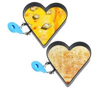 Lot de 2 moules à œufs en forme de cœur, anneaux à œufs antiadhésifs 10, 2 cm pour frire les avec poignée en silicone en acier inoxydable pour les sandwichs du petit déjeuner, plaque cuisso