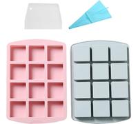 lot de 2 moules carrés en silicone à 12 empreintes, Moule à pâtisserie pour bonbons, chocolat, mousse, gâteaux, desserts, Moules pour savon, glace, truffes, brownies