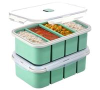 Lot de 2 moules de congélation en silicone - Plateau de congélation en silicone de 1 000 ml avec couvercle, 4 compartiments chacun, bac à glaçons pour 8 portions de 1 tasse, cubes de congélation pour