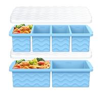 Lot de 2 moules de congélation en silicone pour soupe avec couvercle, grands bacs à glaçons de 1 tasse et 2 tasses pour la préparation des repas, congeler des portions de 500 ml/250 ml/125 ml