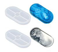 Lot de 2 moules de plateau en résine, moule de dessous de verre en silicone, moulage de bricolage, plateau de forme ovale, bijoux, plateau à bibelots, moule pour le stockage