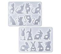 Lot de 2 moules en forme de lapin de Pâques, motif animal tridimensionnel, matériau en silicone souple et flexible, moulage de cire parfumée, décoration de vacances de printemps, lot d'accessoires de