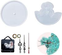 Lot de 2 moules en résine de caoutchouc de silicone pour horloge, réveil, horloge murale, moule en gel de cristal avec mouvement d'horloge, moule transparent pour fabrication de minuterie, loisirs