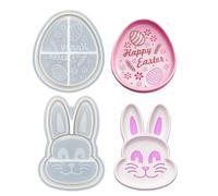 Lot de 2 moules en résine époxy en forme d'œuf de lapin, plateaux à bijoux en résine faciles à faire soi-même, décorations de table faites à la main, parfaits pour Pâques, les repas à la maison, les