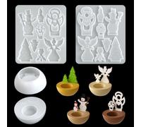 Lot de 2 moules en résine époxy pour bougeoir, bol de rangement de Noël, moule en silicone pour moulage de résine, moule en silicone ange bonhomme de neige pour décoration, bougeoir