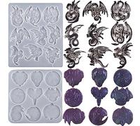 Lot de 2 moules en résine pour porte-clés en forme de dragon - 9 cavités chacune - Plusieurs styles - Pendentifs - Moules en silicone pour décoration d'intérieur et fabrication de bougies en forme de