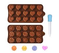 Lot de 2 moules en silicone, 1 égouttoir en silicone, moule à dessert en silicone, moule à chocolat avec motif floral et herbe, moule en silicone antiadhésif en forme de cœur (marron)