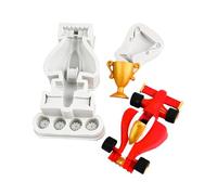 Lot de 2 moules en silicone 3D en forme de trophée de voiture de course pour décoration de gâteau, pâte à sucre, pâte à sucre, pâte à sucre, décoration de cupcakes, moules en résine