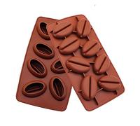 Lot de 2 moules en silicone à 8 cavités en forme de grain de café 3D pour glaçons, bonbons, fondants, mousses, gâteaux, lait, chocolat, dessert, savon, cire, bacs à glaçons