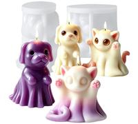 Lot de 2 Moules en Silicone Alimentaire sans-BPA, Motif Chien et Chat 3D, Moule Anti-adhésif pour Bougie Parfumée, Savon Artisanal, Chocolat et Créations DIY, Démoulage Facile
