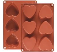 Lot de 2 moules en silicone en forme de cœur à 6 cavités pour bombe de chocolat, savon fait main, gâteau, gelée, pudding (marron)