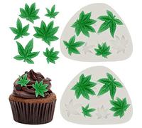 Lot de 2 moules en silicone en forme de feuille de mauvaises herbes, pour décoration de gâteau, chocolat, bonbons, argile polymère, biscuits, sucre (gris)