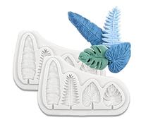 Lot de 2 moules en silicone en forme de feuille de palmier, feuille de bananier, tortue pour gâteaux, fondants, biscuits, savon, sucre, pudding, chocolat, bonbons, dessert, bougie