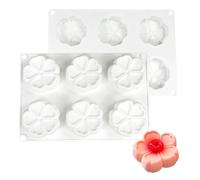 Lot de 2 moules en silicone en forme de fleur, 6 cavités en forme de fleur pour la fabrication de savons, fondants, tartes à bougies, gelée, cire fondante, décoration de gâteaux