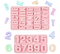 Lot de 2 moules en silicone en forme de lettres de l'alphabet - En silicone - Chiffres - Pour gâteaux, biscuits, bonbons, décoration de fondant, sans BPA