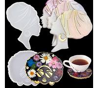 Lot de 2 moules en silicone en forme de tête de femme afro en résine époxy - Forme irrégulière - Dessous de verre - Plateau à bijoux - Porte-savon - Décoration de table