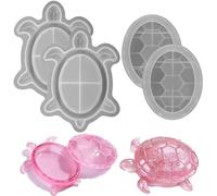 Lot de 2 moules en silicone en forme de tortue avec couvercle, idéaux pour la création de bijoux et autres projets de loisirs créatifs en argile. Ces moules réutilisables sur le thème de