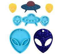 Lot de 2 moules en silicone en forme de vaisseau spatial en forme de vaisseau spatial pour résine époxy, moules à fondant de qualité supérieure pour décoration de gâteaux, cupcakes, bonbons