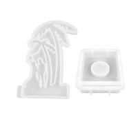 Lot de 2 moules en silicone pour bougeoirs en forme de cocotier pour la fabrication de moulages, de plâtres, de deux bougeoirs en silicone en forme de cocotier