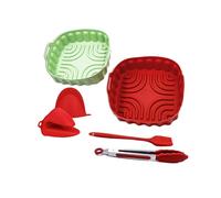 Lot de 2 moules en silicone pour friteuse à air chaud, 20,5 cm, avec pince, gants, brosse, kit d'accessoires de friteuse à air chaud, résistant à la chaleur, passe au lave-vaisselle (rouge et vert)