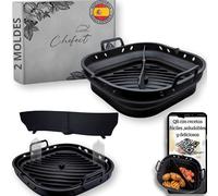 Lot de 2 moules en silicone pour friteuse à air - Silicone Platine, compatibles standard et double panier, 22 cm, avec séparateur, anti-adhésifs, pliables - Passe au lave-vaisselle et au four - Idéal