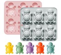 Lot de 2 moules en silicone pour gâteaux en forme de tortue, mignons et exquis, en forme d'animaux, pour enfants, kit de décoration de gâteaux en forme de tortue à six trous, idéal pour la