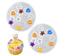 Lot de 2 moules en silicone pour la fabrication de bougies, de céréales, d'étoile, de cœur, d'anneaux de cire, de breloques pour savon, bougie, fondant, artisanat