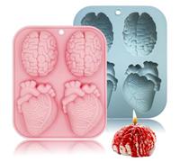 Lot de 2 moules en silicone pour organes humains - Moules réalistes en forme de cerveau et de cœur pour friandises d'Halloween et travaux manuels en bleu et rose